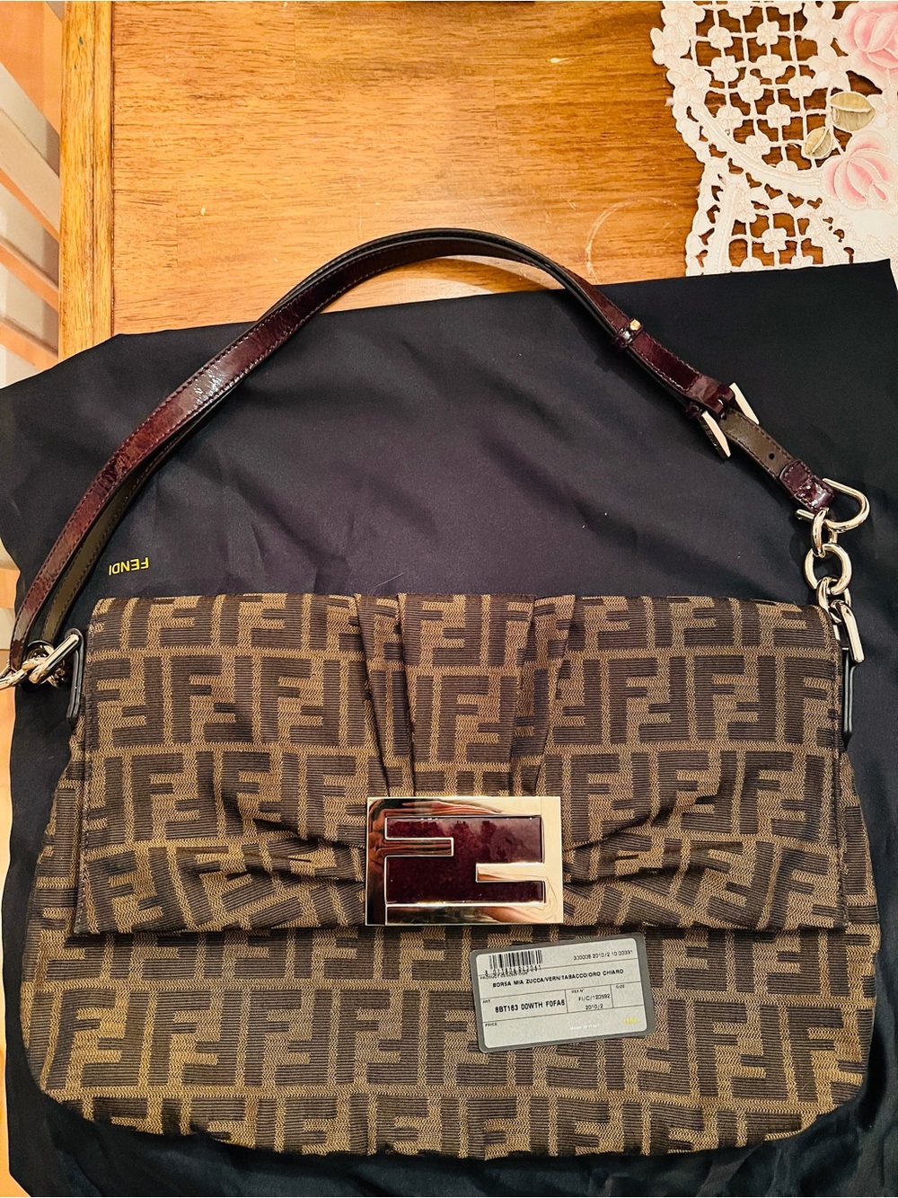 Fendi Brown Monogram Canvas Messenger Bag with Logo Buckle